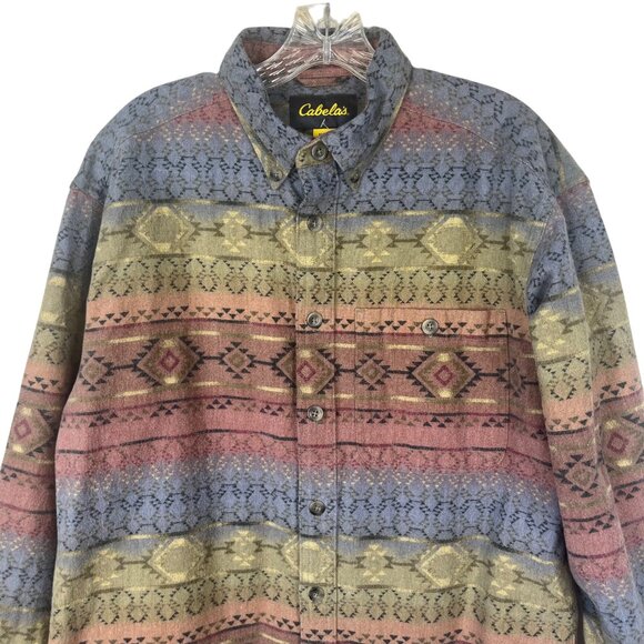 Cabelas Aztec Southwest Patterned Button-Up Shirt Mens Medium Deerskin Soft - Picture 3 of 12